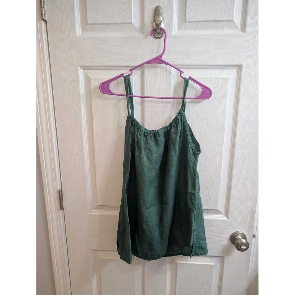 Bellamica Linen Blend Tank Top Green Spaghetti Strap Made in Italy - Size M